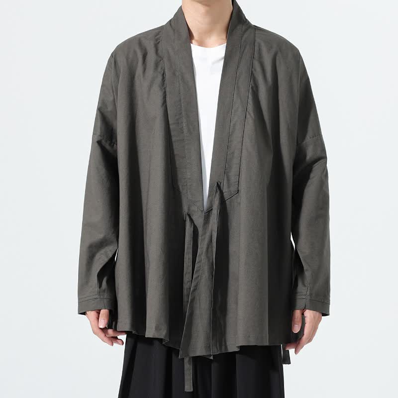 Buddha Stones Minimalistischer Herbst-Kimonos im Tang-Stil mit Kordelzug, einfarbig, für Herren - DimGray - US/UK/AU46, EU56 (5XL) - image 0