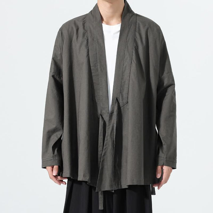 Buddha Stones Minimalistischer Herbst-Kimonos im Tang-Stil mit Kordelzug, einfarbig, für Herren - DimGray - US/UK/AU46, EU56 (5XL) - image 0