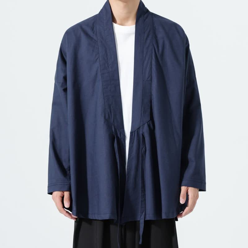 Buddha Stones Minimalistischer Herbst-Kimonos im Tang-Stil mit Kordelzug, einfarbig, für Herren - Marine - US/UK/AU46, EU56 (5XL) - image 12