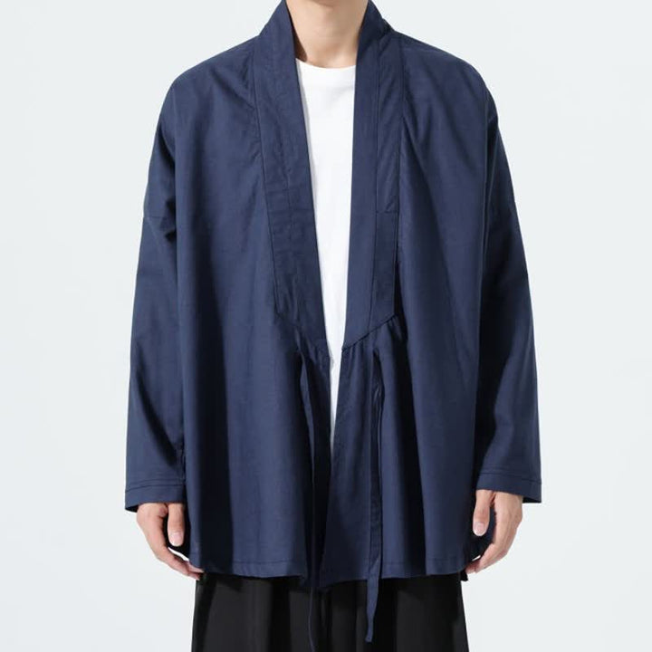 Buddha Stones Minimalistischer Herbst-Kimonos im Tang-Stil mit Kordelzug, einfarbig, für Herren - Marine - US/UK/AU46, EU56 (5XL) - image 12