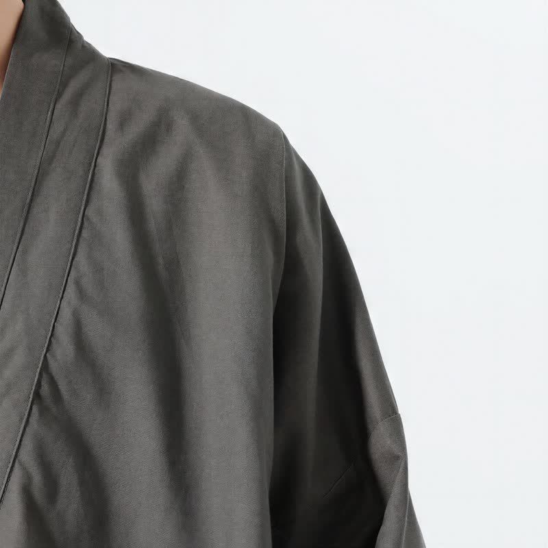Buddha Stones Minimalistischer Herbst-Kimonos im Tang-Stil mit Kordelzug, einfarbig, für Herren - image 3