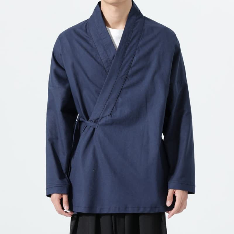 Buddha Stones Minimalistischer Herbst-Kimonos im Tang-Stil mit Kordelzug, einfarbig, für Herren - image 15
