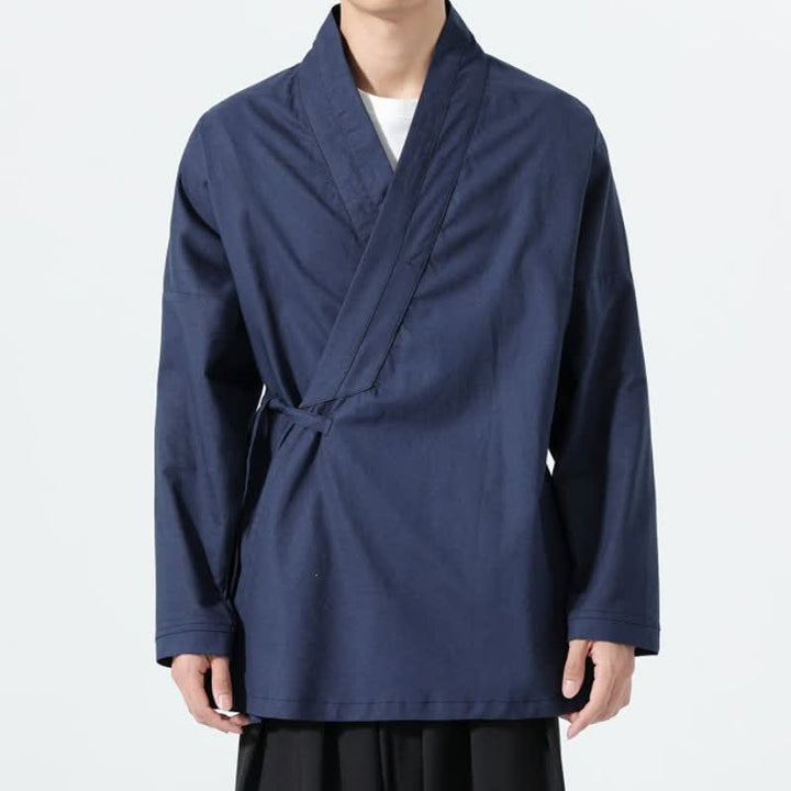 Buddha Stones Minimalistischer Herbst-Kimonos im Tang-Stil mit Kordelzug, einfarbig, für Herren - image 15