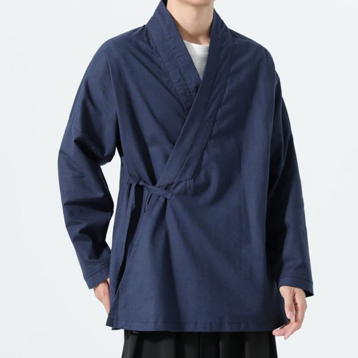 Buddha Stones Minimalistischer Herbst-Kimonos im Tang-Stil mit Kordelzug, einfarbig, für Herren - image 17