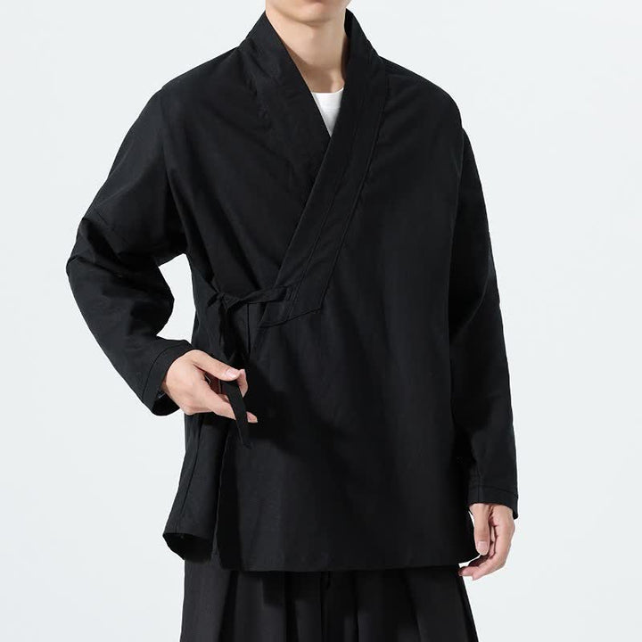 Buddha Stones Minimalistischer Herbst-Kimonos im Tang-Stil mit Kordelzug, einfarbig, für Herren - image 11