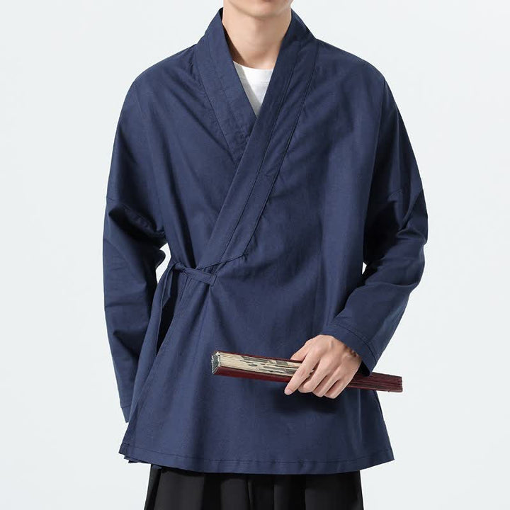 Buddha Stones Minimalistischer Herbst-Kimonos im Tang-Stil mit Kordelzug, einfarbig, für Herren - image 16