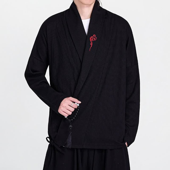 Buddha Stones Herbst/Winter Lässige Kimonos im Tang-Stil mit Stickerei, einfarbig, für Herren - Schwarz - US/UK/AU46, EU56 (5XL) - image 0