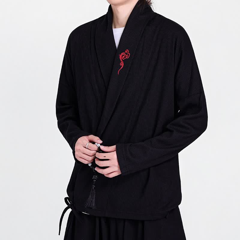 Buddha Stones Herbst/Winter Lässige Kimonos im Tang-Stil mit Stickerei, einfarbig, für Herren - image 4