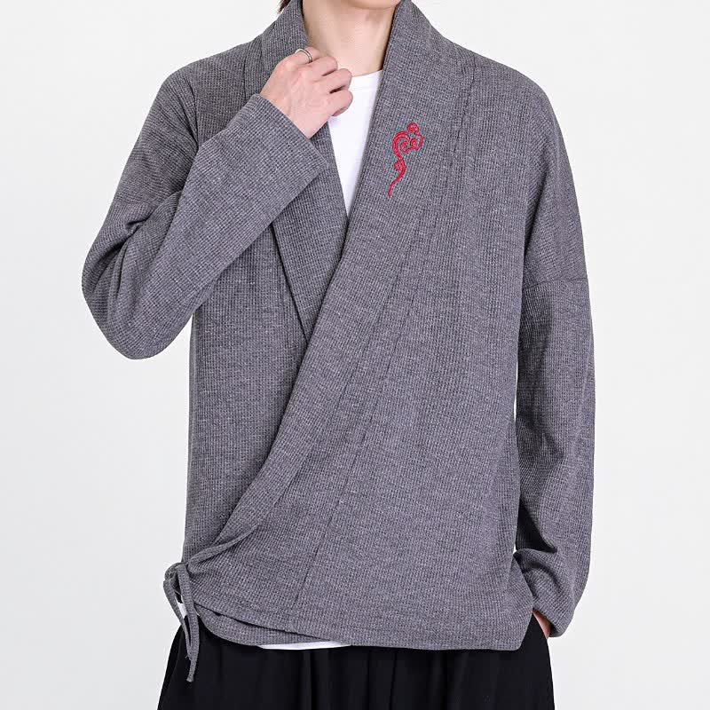 Buddha Stones Herbst/Winter Lässige Kimonos im Tang-Stil mit Stickerei, einfarbig, für Herren - image 13
