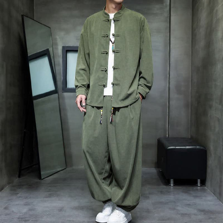 Buddha Stones Herbst/Winter Tang Style Casual Frog Button Solid Herren Meditationskleidung mit Tasche - image 14