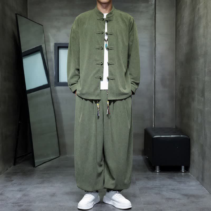 Buddha Stones Herbst/Winter Tang Style Casual Frog Button Solid Herren Meditationskleidung mit Tasche - image 16