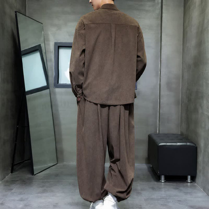 Buddha Stones Herbst/Winter Tang Style Casual Frog Button Solid Herren Meditationskleidung mit Tasche - image 2