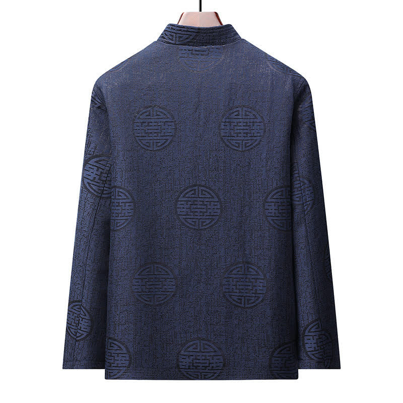 Buddha Stones Herbst/Winter Vintage Tang Style Herrenjacken mit Froschknopf, geometrischem Muster und Tasche - image 1