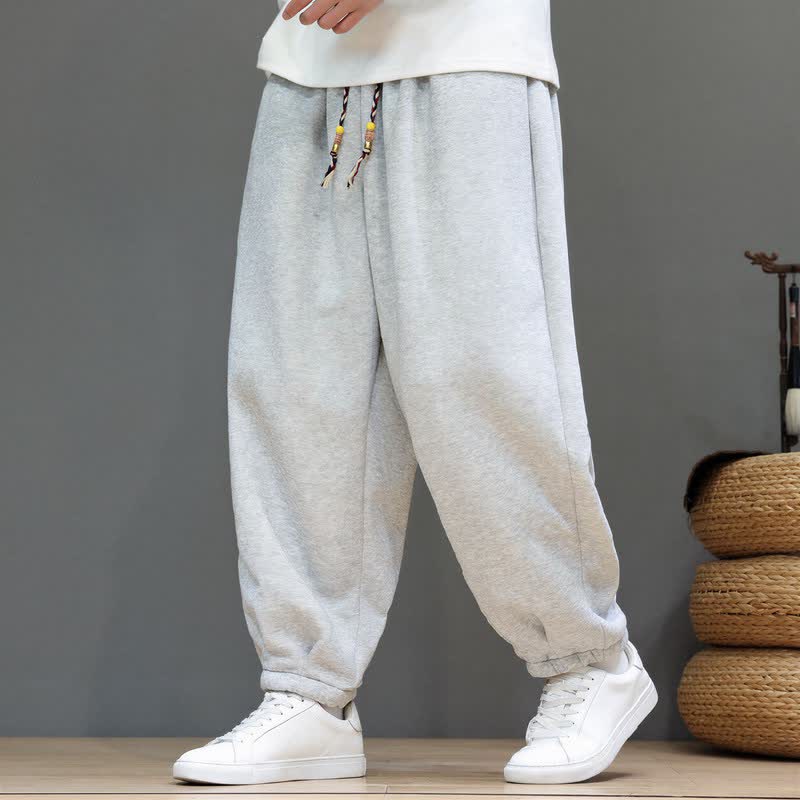 Buddha Stones Lässige, minimalistische Herren-Ankle-Hose mit Kordelzug und Taschen für Herbst und Winter - Hellgrau - Fleecegefütterte Version - US/UK/AU48, EU58 (6XL) - image 0