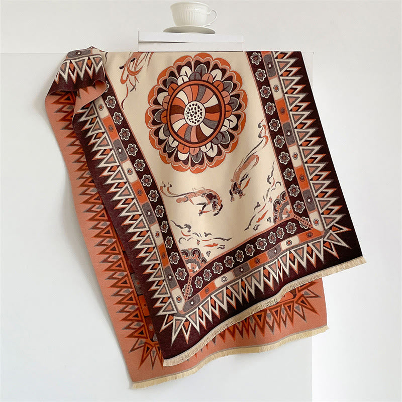Buddha Stones Boho-Schal mit Mandala-Muster, geometrischem Bordürendruck und Quasten für Frühling und Herbst - image 1