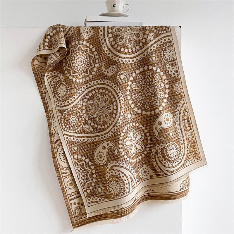 Buddha Stones Herbstlicher barocker Paisley-Schal mit Cashew-Blumenmuster und Quasten - Braun - 190 x 70 cm - image 8