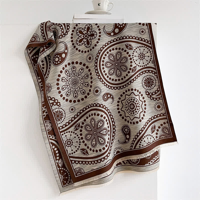 Buddha Stones Herbstlicher barocker Paisley-Schal mit Cashew-Blumenmuster und Quasten - Kaffee - 190 x 70 cm - image 4