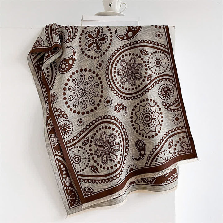 Buddha Stones Herbstlicher barocker Paisley-Schal mit Cashew-Blumenmuster und Quasten - Kaffee - 190 x 70 cm - image 4