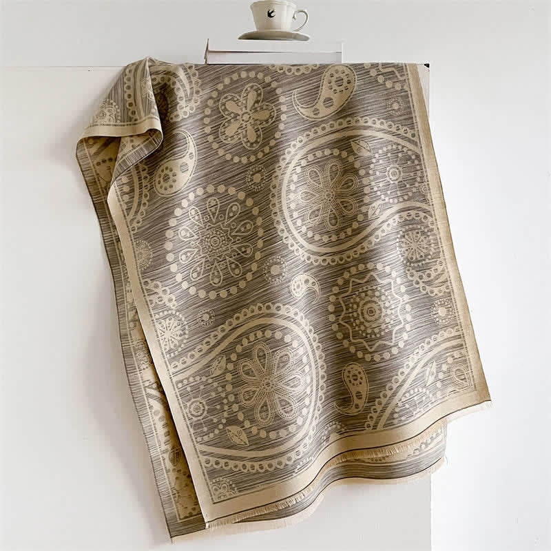 Buddha Stones Herbstlicher barocker Paisley-Schal mit Cashew-Blumenmuster und Quasten - Hellgrau - 190 x 70 cm - image 10