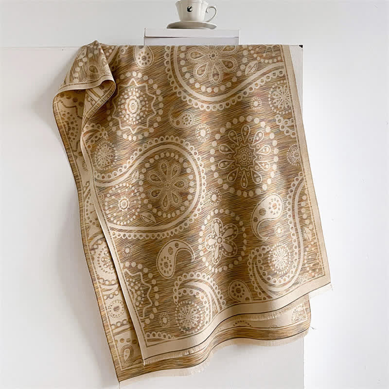 Buddha Stones Herbstlicher barocker Paisley-Schal mit Cashew-Blumenmuster und Quasten - Khaki - 190 x 70 cm - image 12