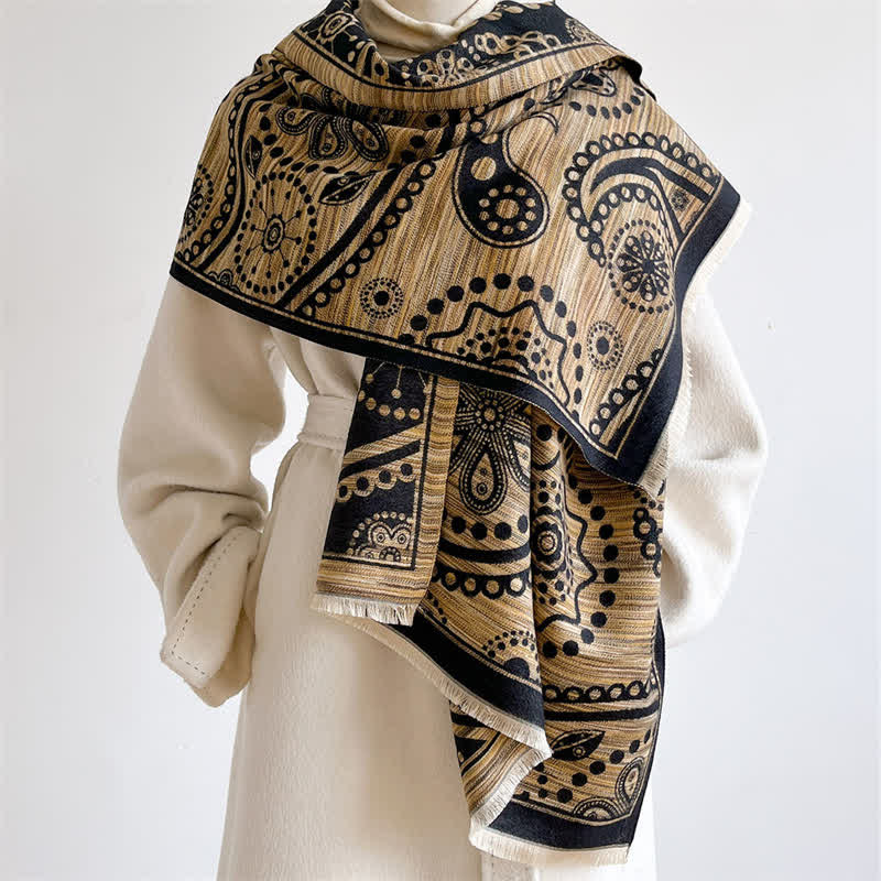 Buddha Stones Herbstlicher barocker Paisley-Schal mit Cashew-Blumenmuster und Quasten - image 2