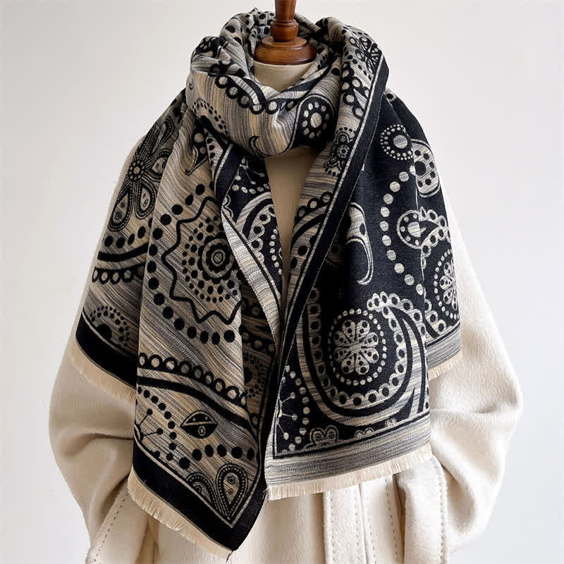 Buddha Stones Herbstlicher barocker Paisley-Schal mit Cashew-Blumenmuster und Quasten - image 7