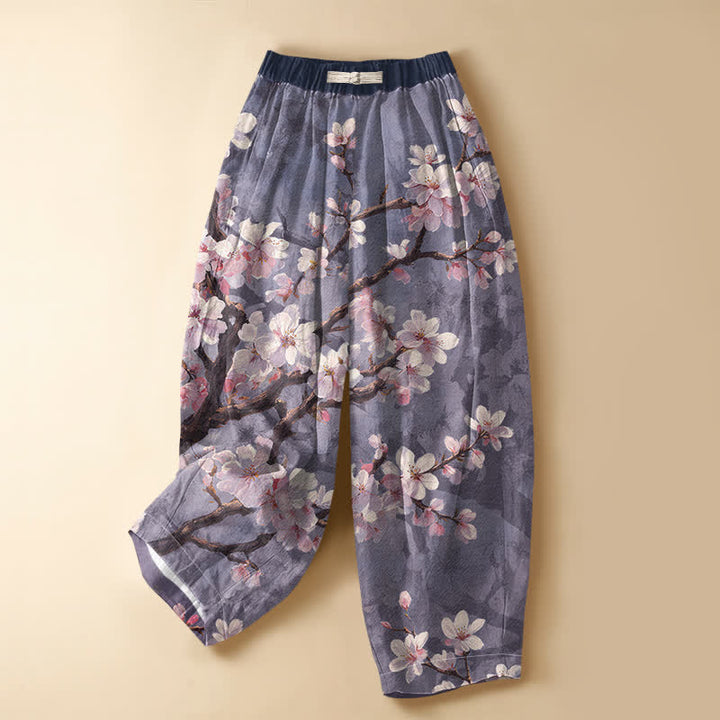 Buddha Stones Damen-Haremshose aus reiner Baumwolle mit Vintage-Sakura-Zweigmuster, Froschknopfverschluss, elastischem Bund und Taschen - Mittelviolett - US16, UK/AU20, EU48 (3XL) - image 5