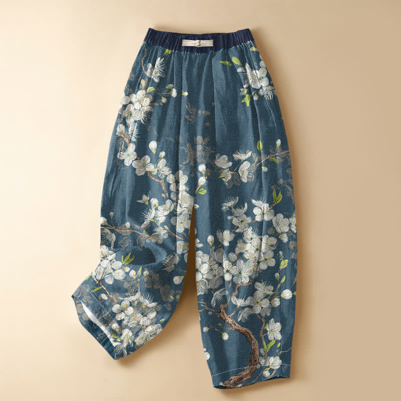 Buddha Stones Damen-Haremshose aus reiner Baumwolle mit Vintage-Blumenmuster, Froschknopfverschluss, elastischem Bund und Taschen - SteelBlue - US16, UK/AU20, EU48 (3XL) - image 5