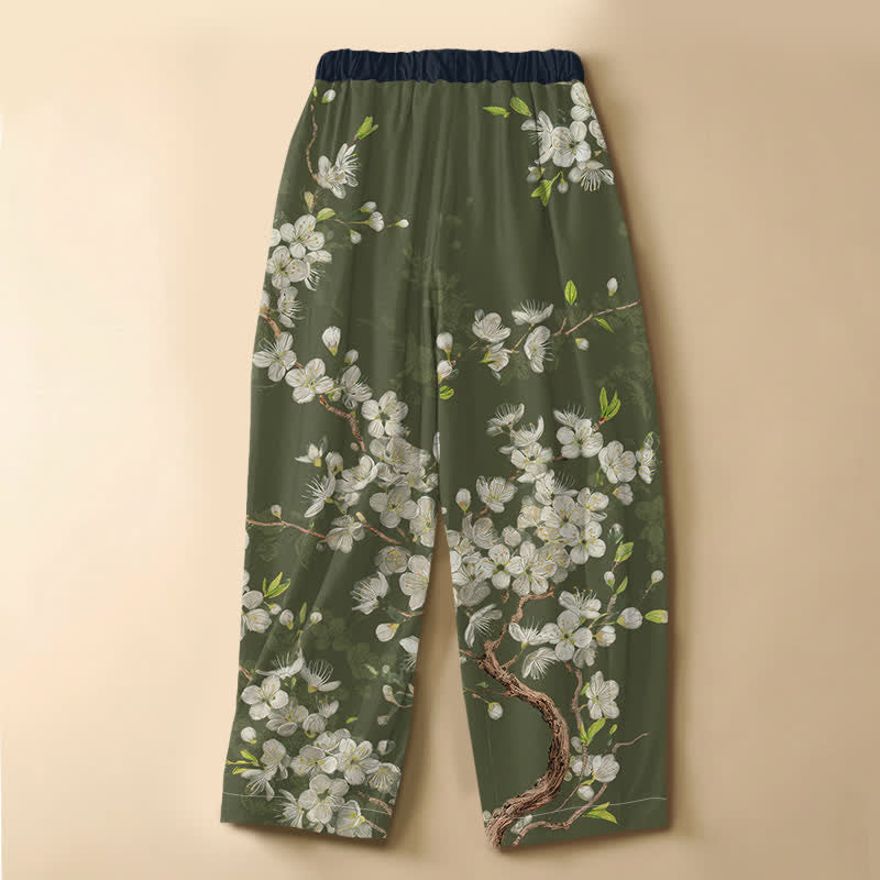 Buddha Stones Damen-Haremshose aus reiner Baumwolle mit Vintage-Blumenmuster, Froschknopfverschluss, elastischem Bund und Taschen - image 8