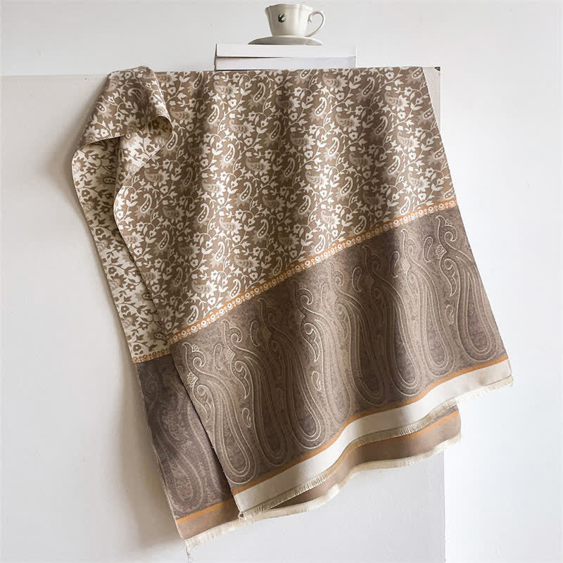 Buddha Stones Wendeschal mit Paisley-Blumenrankenmuster für Frühling und Herbst - Khaki - 180 x 65 cm - image 4