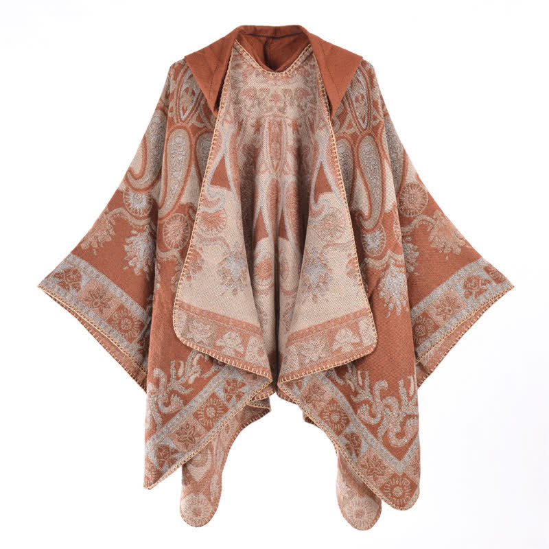 Buddha Stones Herbst Winter Kapuzen-Poncho im Boho-Stil mit Paisley-Muster und geometrischen Formen - image 26
