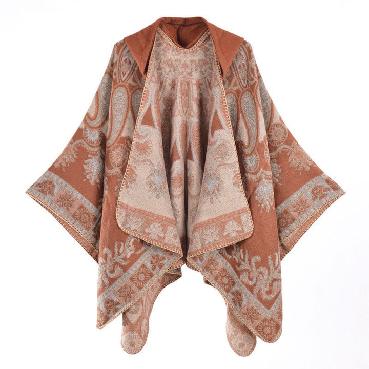 Buddha Stones Herbst Winter Kapuzen-Poncho im Boho-Stil mit Paisley-Muster und geometrischen Formen - image 26
