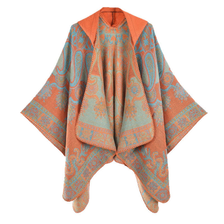 Buddha Stones Herbst Winter Kapuzen-Poncho im Boho-Stil mit Paisley-Muster und geometrischen Formen - image 3