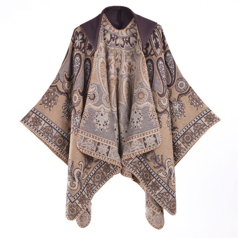 Buddha Stones Herbst Winter Kapuzen-Poncho im Boho-Stil mit Paisley-Muster und geometrischen Formen - image 32