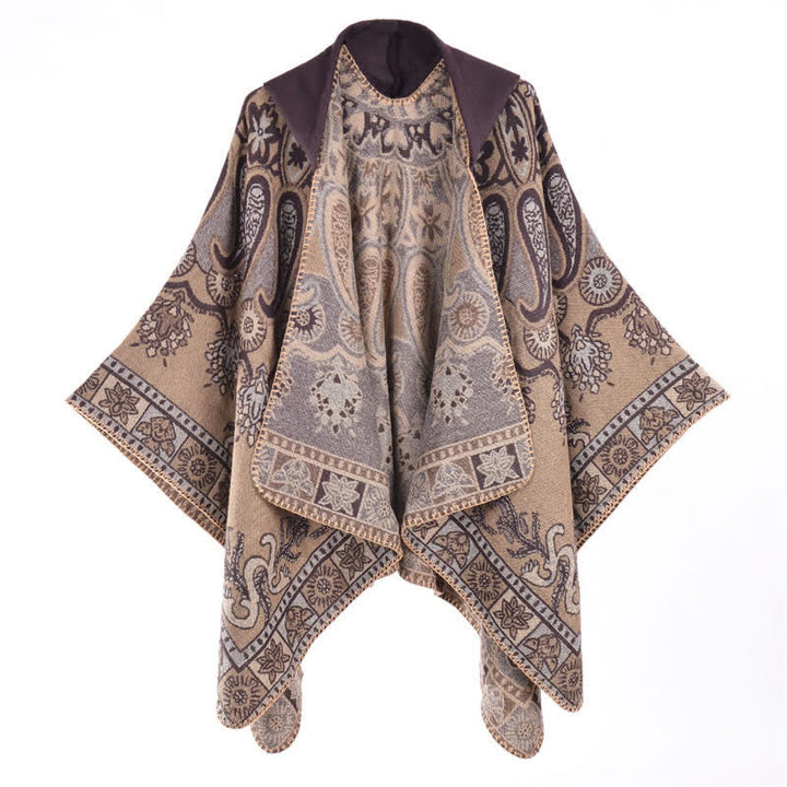 Buddha Stones Herbst Winter Kapuzen-Poncho im Boho-Stil mit Paisley-Muster und geometrischen Formen - image 32