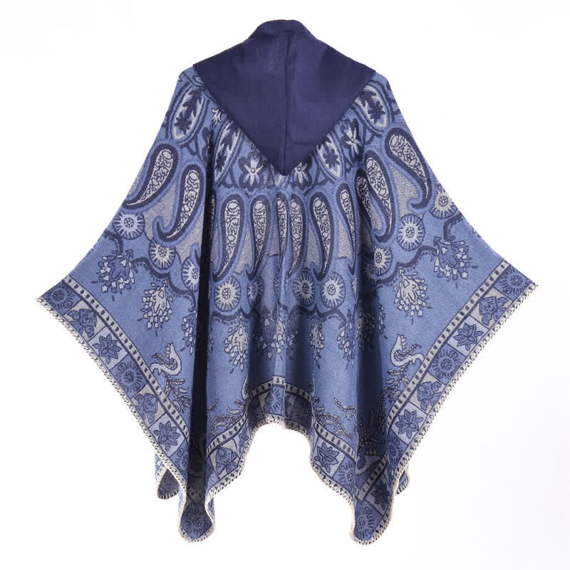 Buddha Stones Herbst Winter Kapuzen-Poncho im Boho-Stil mit Paisley-Muster und geometrischen Formen - image 11