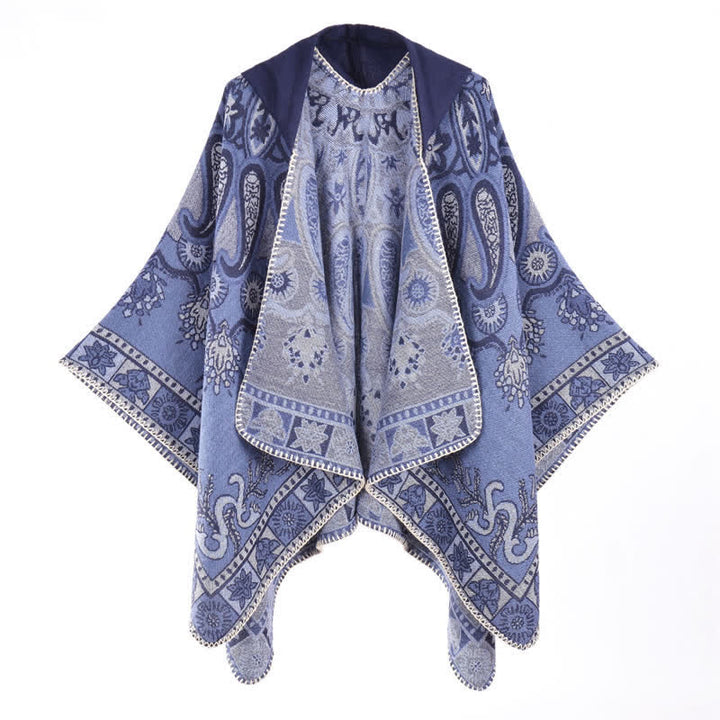 Buddha Stones Herbst Winter Kapuzen-Poncho im Boho-Stil mit Paisley-Muster und geometrischen Formen - image 10