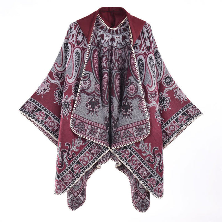 Buddha Stones Herbst Winter Kapuzen-Poncho im Boho-Stil mit Paisley-Muster und geometrischen Formen - image 21