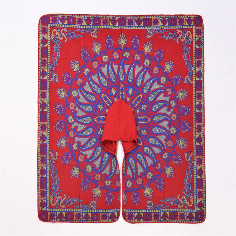 Buddha Stones Herbst Winter Kapuzen-Poncho im Boho-Stil mit Paisley-Muster und geometrischen Formen - image 16