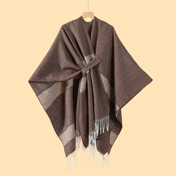 Buddha Stones Herbst-Winter-Schal im Boho-Stil mit Streifen, Quasten und Schnallen - Sienna - 130 x 150 cm - image 3