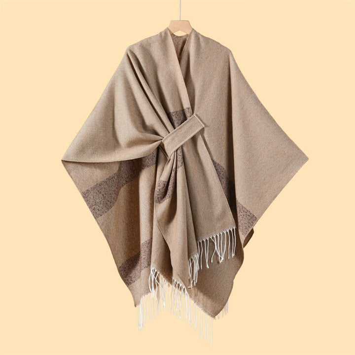 Buddha Stones Herbst-Winter-Schal im Boho-Stil mit Streifen, Quasten und Schnallen - Bräunen - 130 x 150 cm - image 6