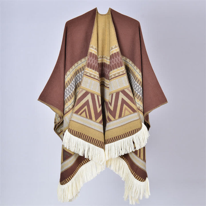Buddha Stones Boho-Schal mit geometrischem Blumenmuster und Quasten für Herbst und Winter - Geometrischer Kaffee - 155 x 136 cm - image 9
