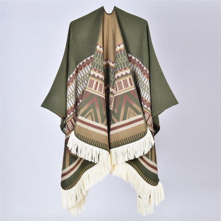 Buddha Stones Boho-Schal mit geometrischem Blumenmuster und Quasten für Herbst und Winter - Geometrisches Grün - 155 x 136 cm - image 18