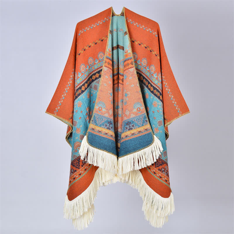 Buddha Stones Boho-Schal mit geometrischem Blumenmuster und Quasten für Herbst und Winter - Orangefarbene Blüte - 155 x 136 cm - image 26