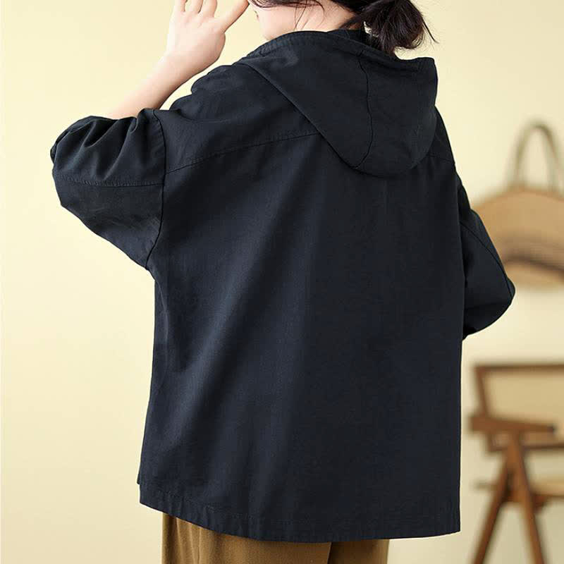 Buddha Stones Lässige, minimalistische Damenjacke mit Kordelzug und Tasche für den Herbst – einfarbig, einfarbig, mit Tasche - image 13
