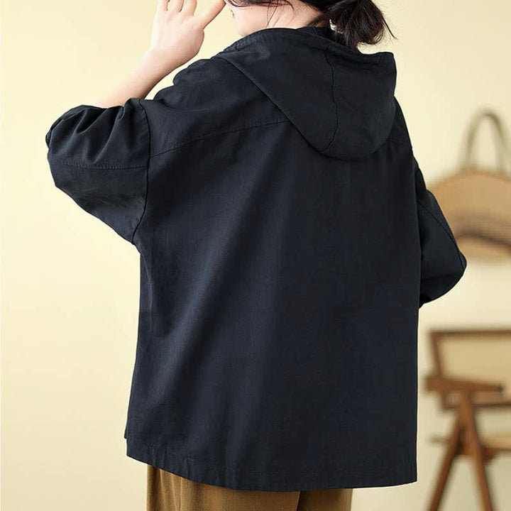 Buddha Stones Lässige, minimalistische Damenjacke mit Kordelzug und Tasche für den Herbst – einfarbig, einfarbig, mit Tasche - image 13