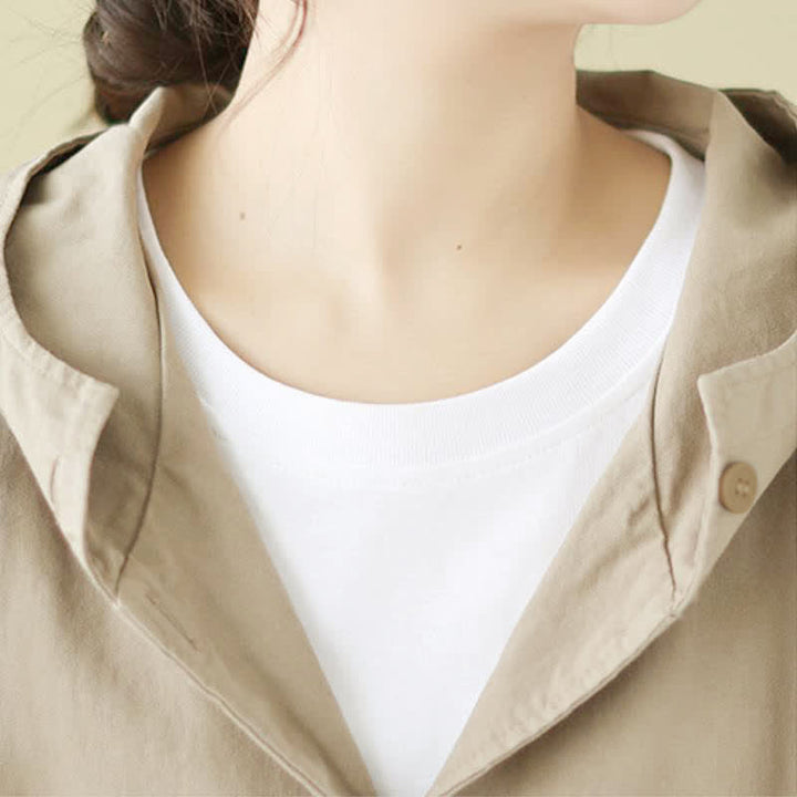 Buddha Stones Lässige, minimalistische Damenjacke mit Kordelzug und Tasche für den Herbst – einfarbig, einfarbig, mit Tasche - image 5