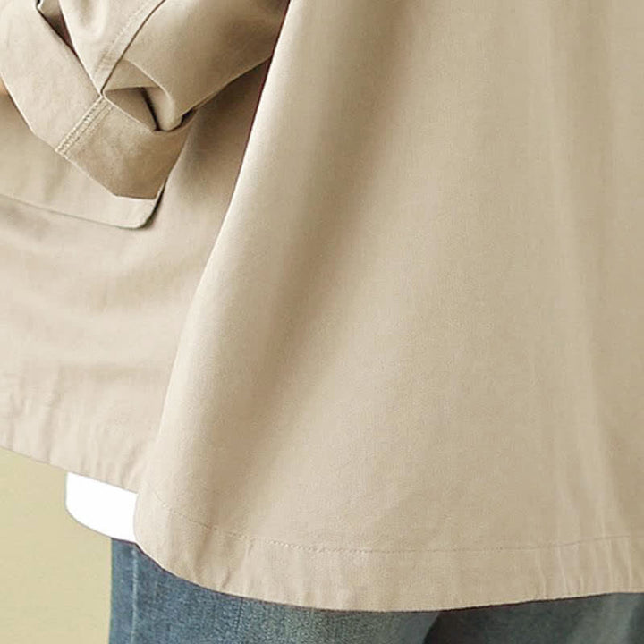 Buddha Stones Lässige, minimalistische Damenjacke mit Kordelzug und Tasche für den Herbst – einfarbig, einfarbig, mit Tasche - image 7