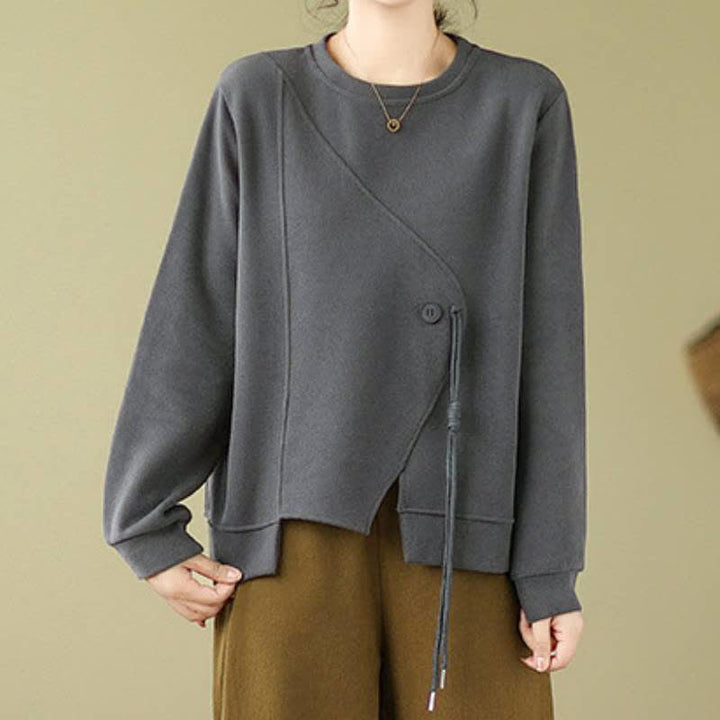 Buddha Stones Minimalistischer Strickpullover für Damen, einfarbig, mit Rundhalsausschnitt und Kordelzug, Herbst/Winter - image 14