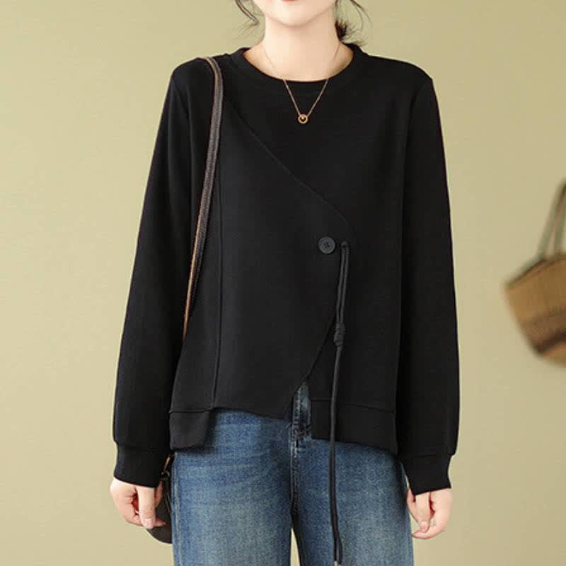 Buddha Stones Minimalistischer Strickpullover für Damen, einfarbig, mit Rundhalsausschnitt und Kordelzug, Herbst/Winter - Schwarz - US12, UK/AU16, EU44 (2XL) - image 8